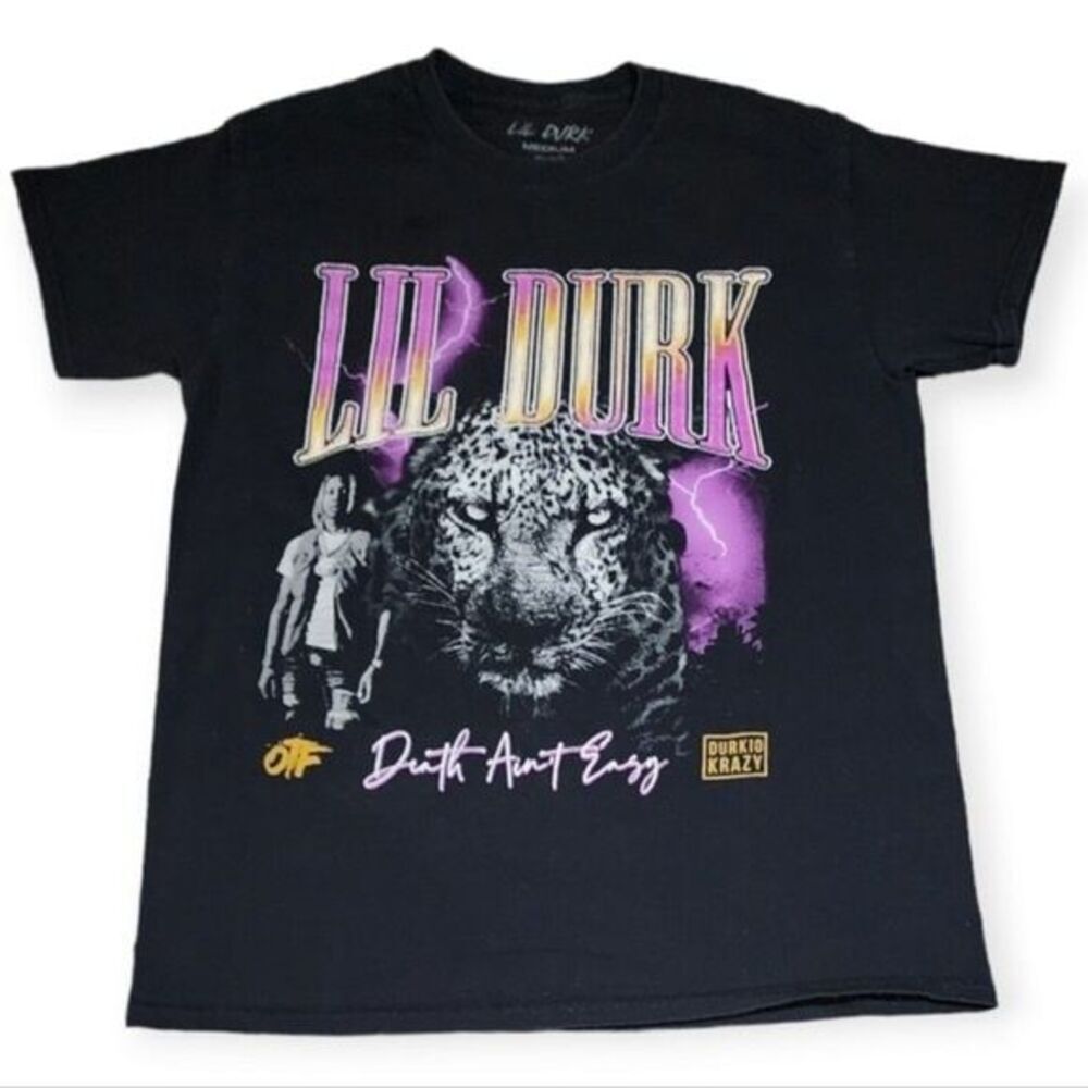 Lil Durk OTF T-Shirt Mens Death Aint Easy Graphic Rap Tee Black Medium gallery
