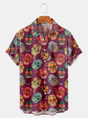 Mens Button Down Mariachi Skeleton Mexican Hawaiian Top Novelty Fiesta Gift