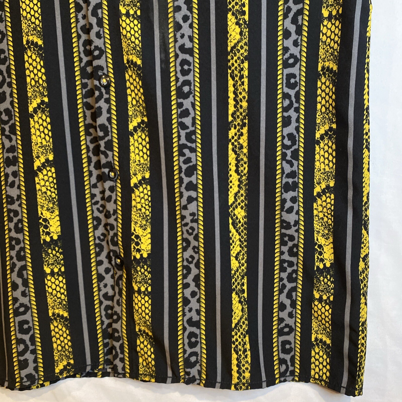 Stretch Drill Clothing Animal Print Mens Dress Shirt Black Yellow Grey Size M gallery