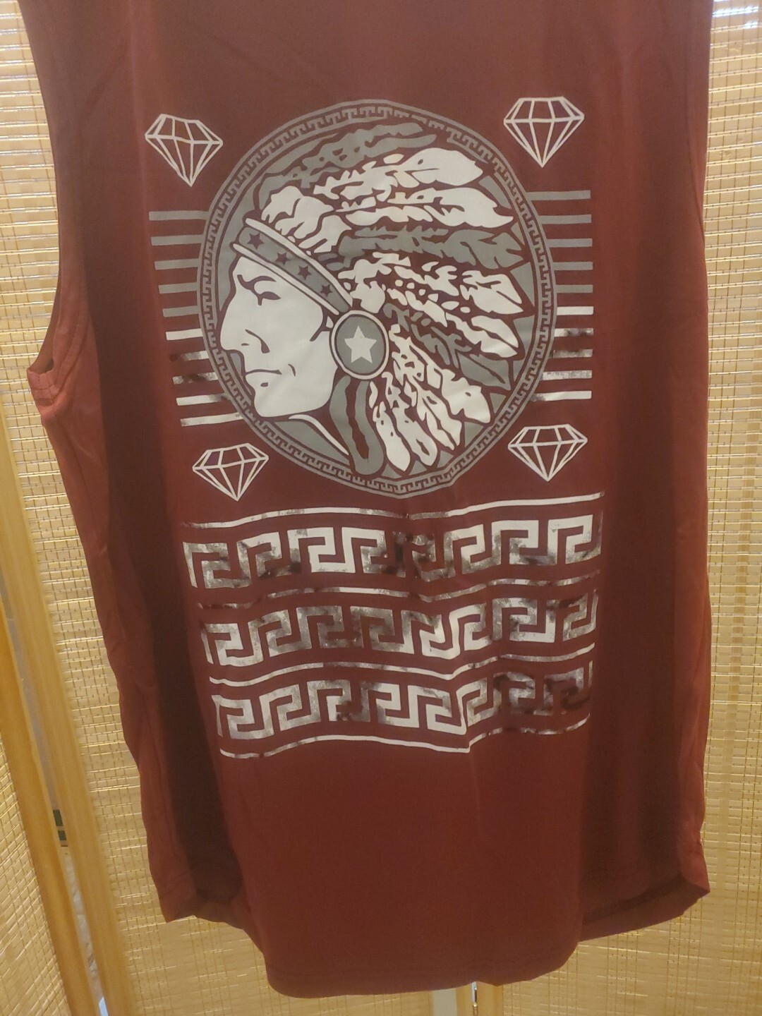 Launder Mens Shirt Size XL Red White Indian Diamonds Hooded Pull On Sleeveless gallery