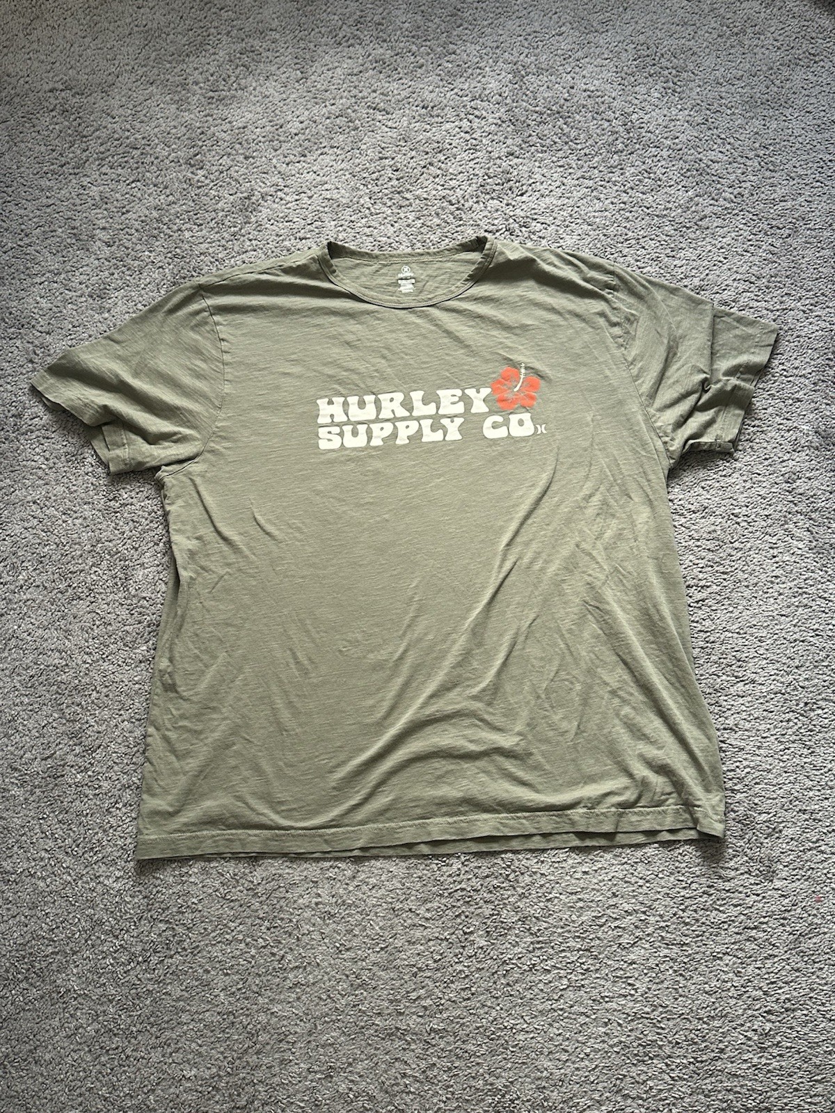 Hurley Mens Green Graphic Logo Tee Crew Neck Short Sleeve 2XL
