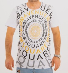 Avenue Square Shirt Tee Designer Round Neck Short Sleeve Gold White Black Hip Hop