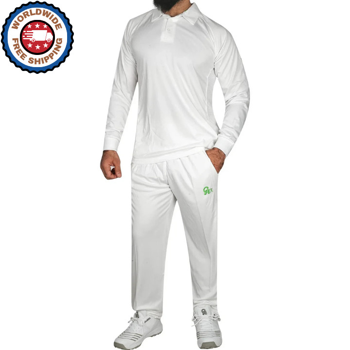 CA White Test Kit Cricket Shirt and Trouser Set Long Sleeves – Cricket Uniform