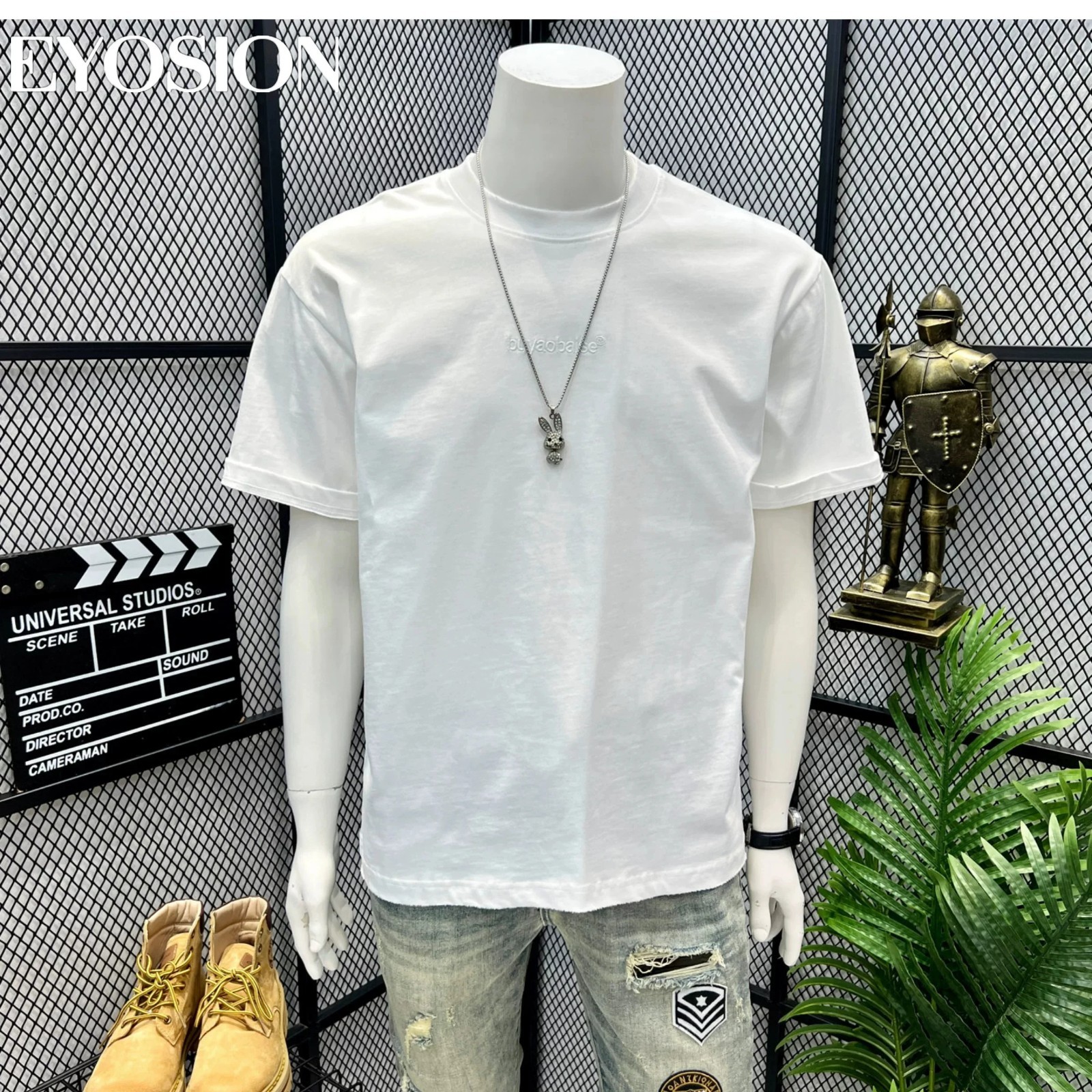 Men High Street Letter Patch Embroidered T-Shirt Rivet Heavy Weight Casual Tee gallery