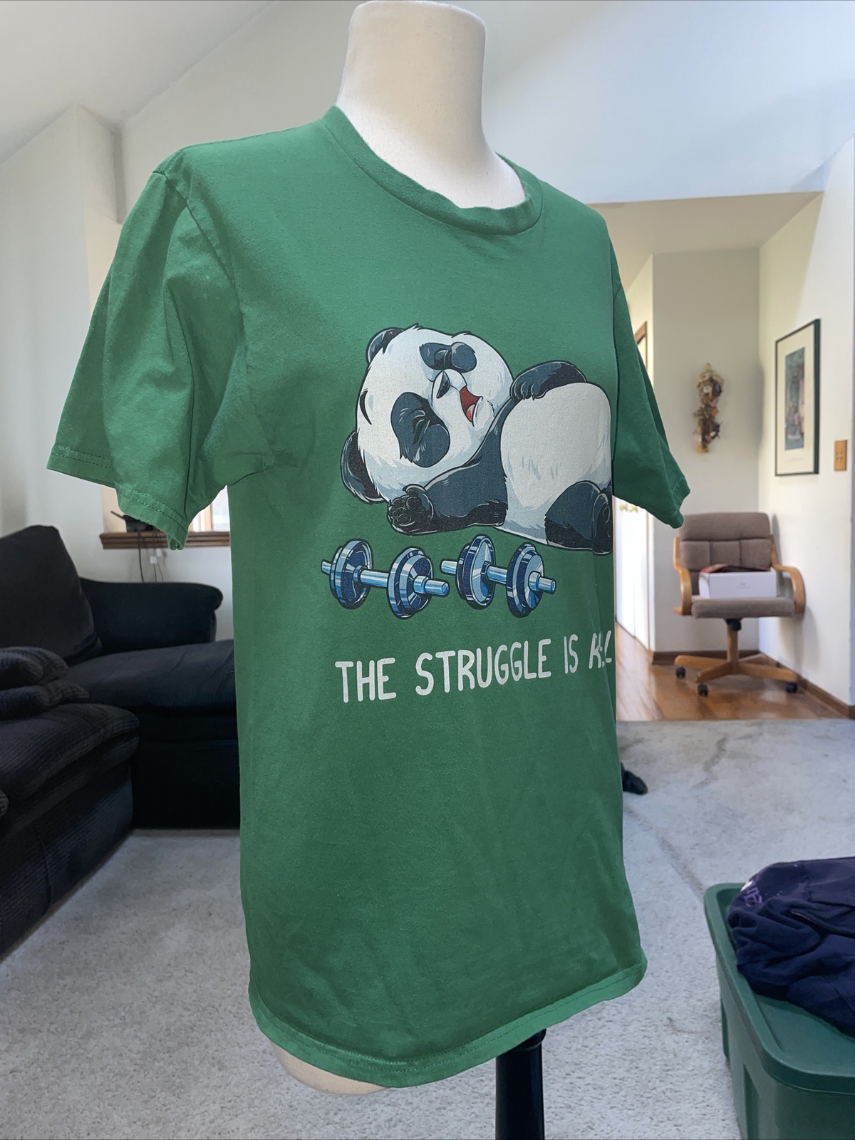 Port & Company Green T Shirt The Struggle Is Real Weightlifting Panda Size Small gallery