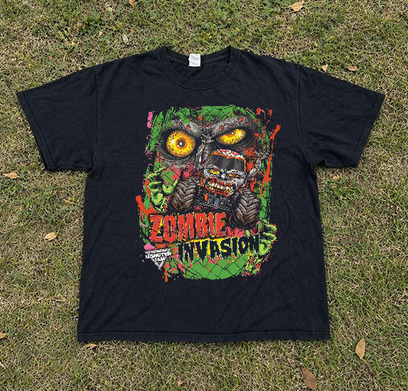 Black and Green Zombie Invasion Monster Truck T-Shirt gallery