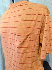 Vintage 80s Thrashed Sears striped blank pocket t shirt L pink single stitch