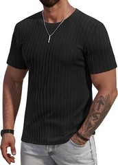 Men’s Slim Fit Textured Knit Short Sleeve Shirt Stretch Ribbed Crewneck Tee S-XX