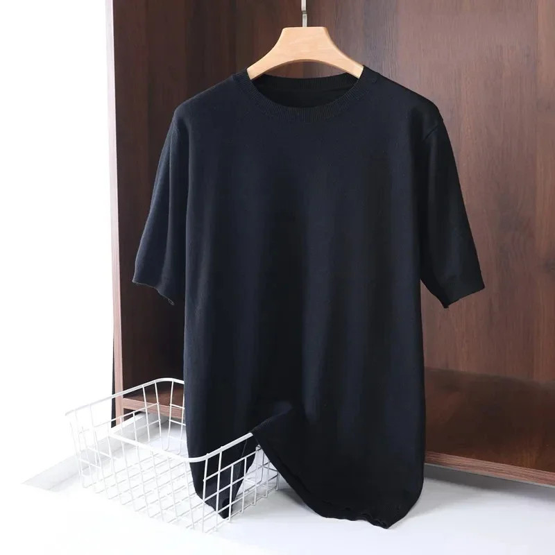 2025 Superfine Merino Wool T Shirt Men’s Knitted O-neck Breathable Thin Cashmer