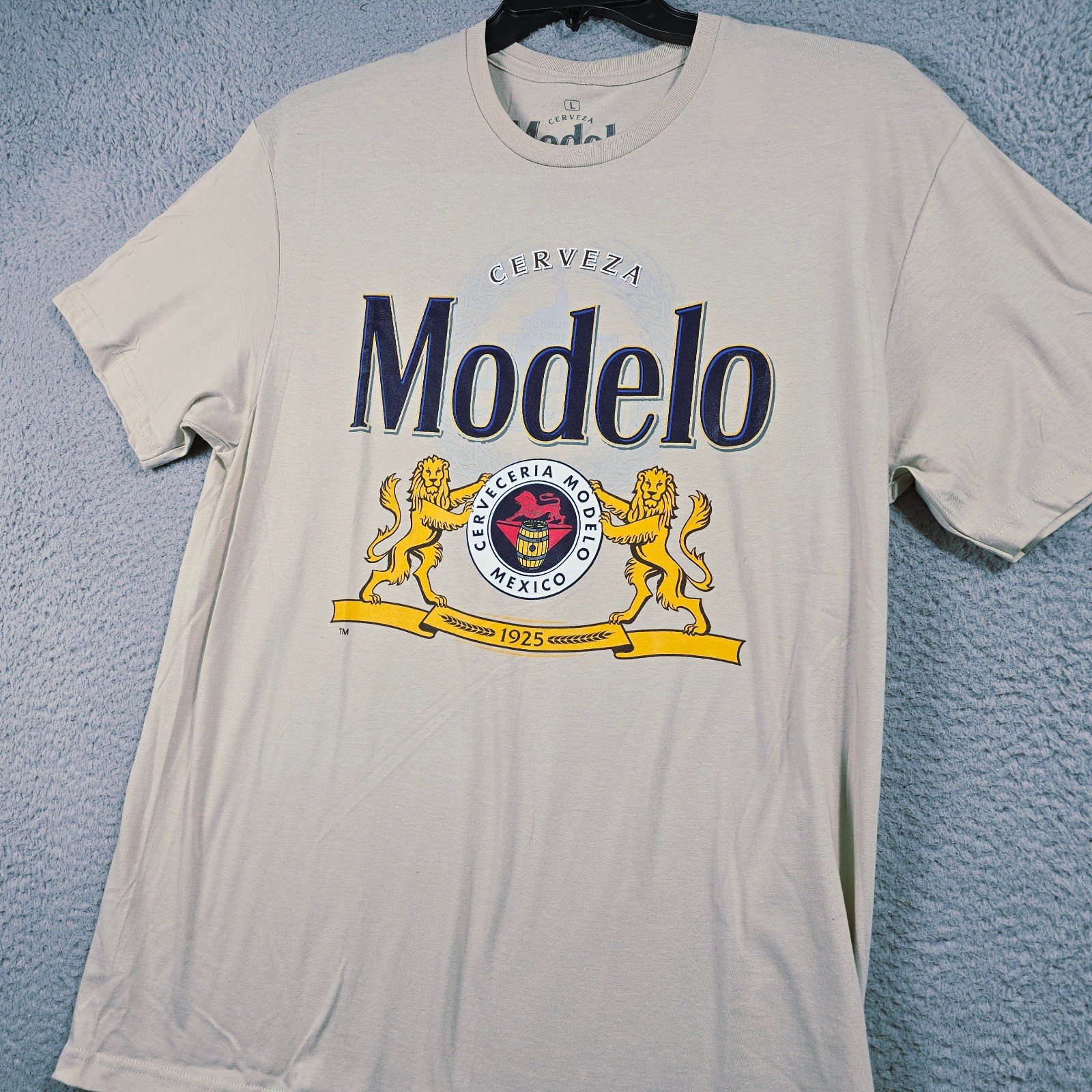 MODELO SHIRT MENS Large Beige Beer Casual Cervesa Logo Lager NWT gallery