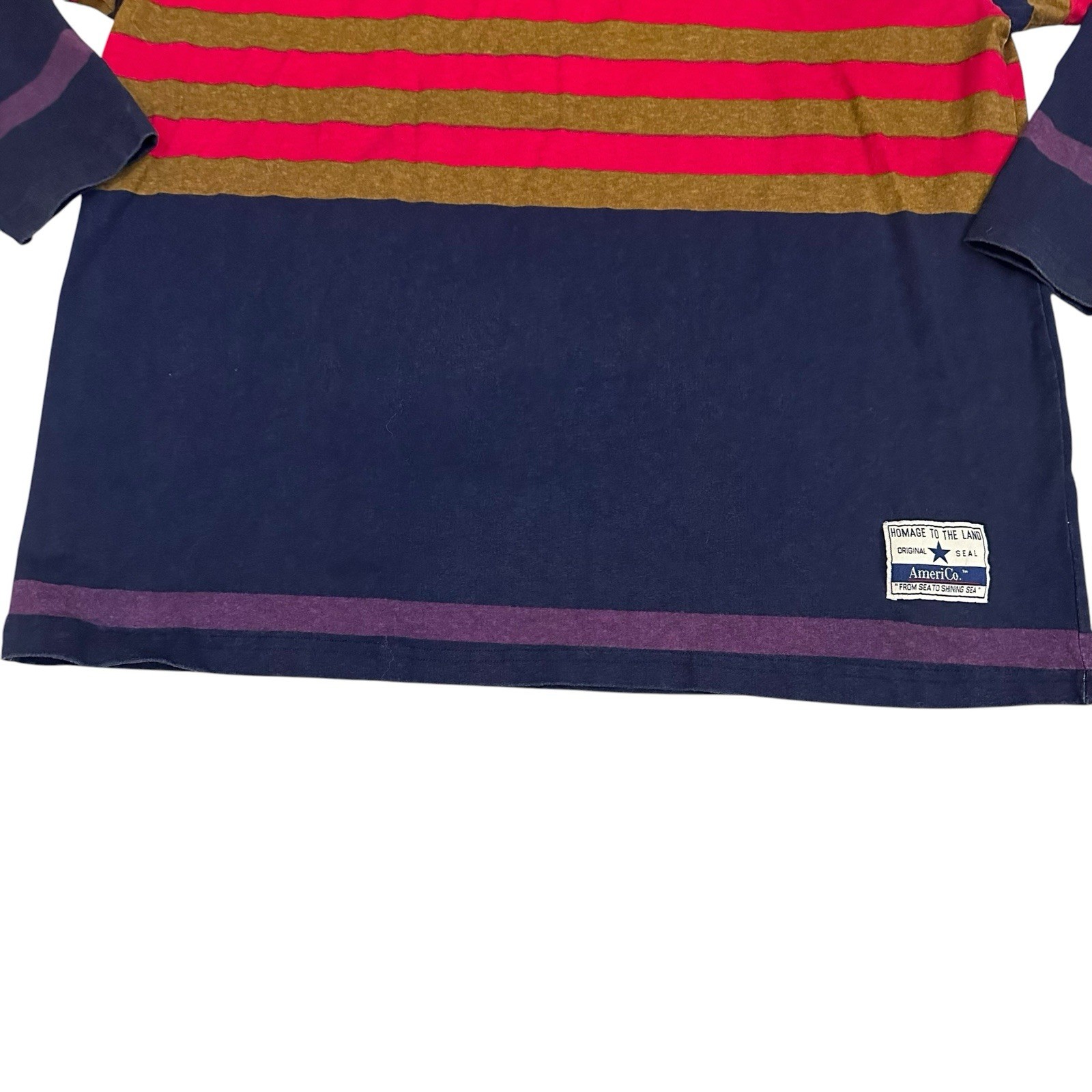 Vintage Americo Long Sleeve Mock Neck Shirt Me A Men’s L Navy Red Stripe 90s USA gallery