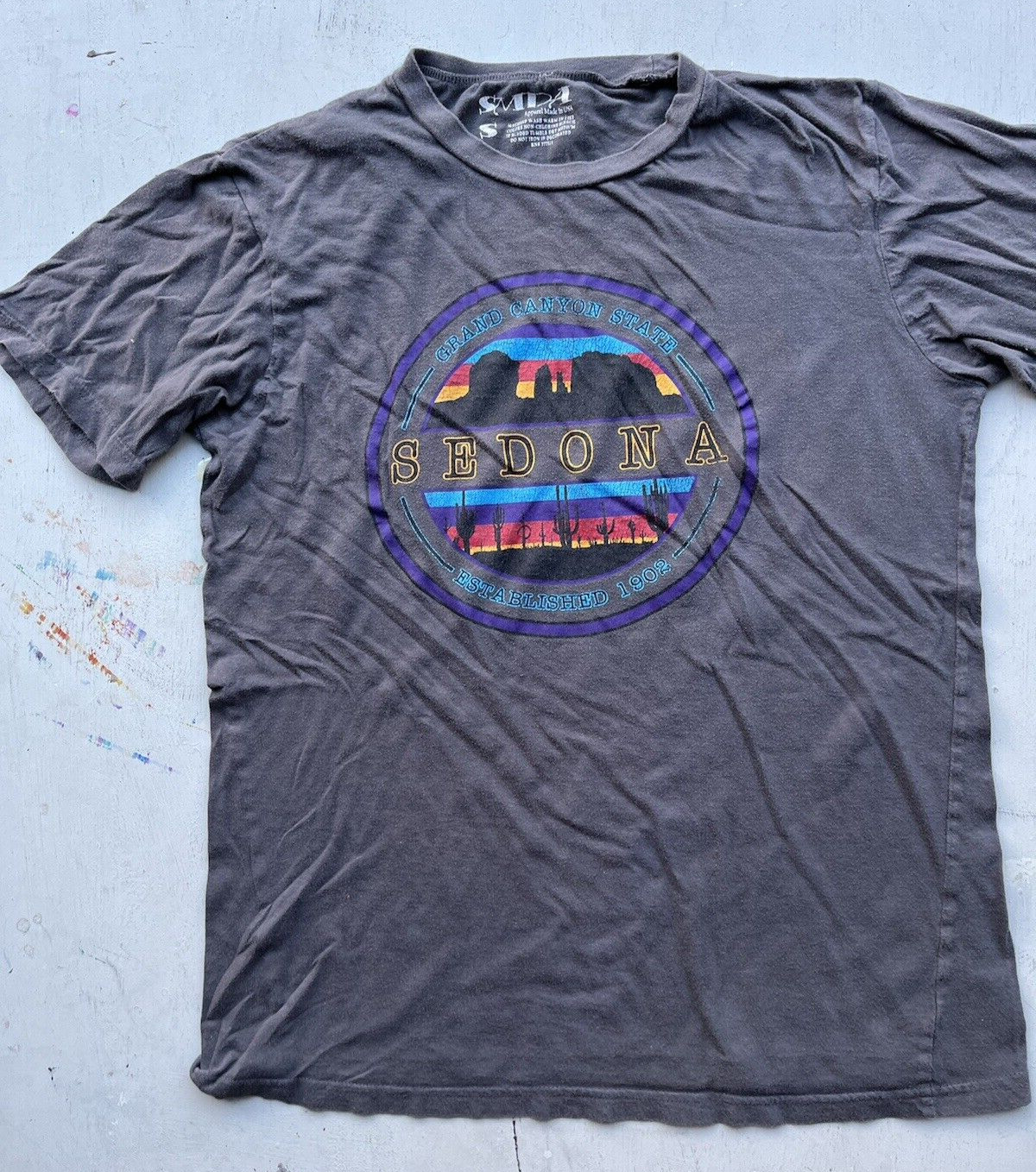 Men's SMDA T-Shirt Gray Sedona AZ Spell-Out S Cotton Hippie Stones Crystals USA gallery