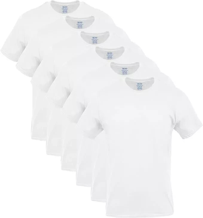 Gildan Men’s Crew Neck T-Shirts, 5 Pack & 6 Pack, White Tees, 100% Cotton