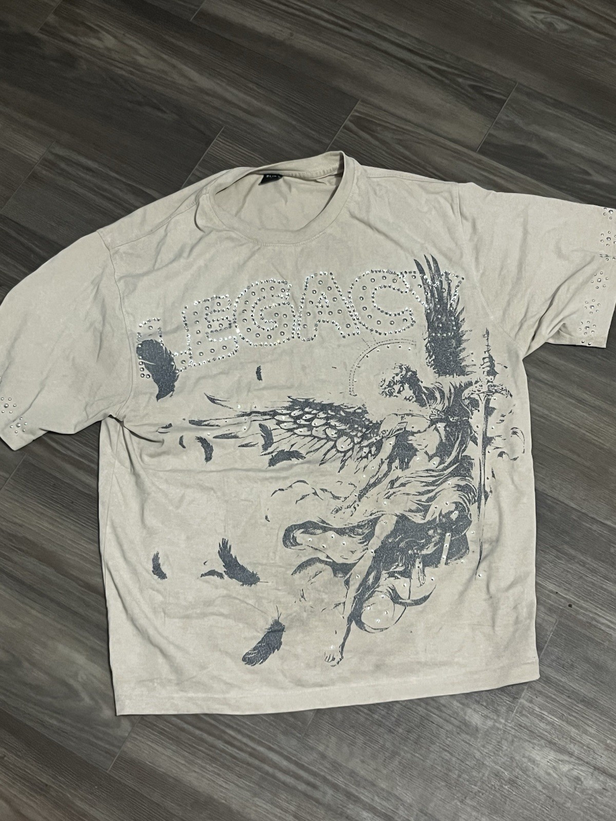 Men's Graphic Print Crew Neck Short Sleeve T-Shirt White/Gray M Rhinestone gallery