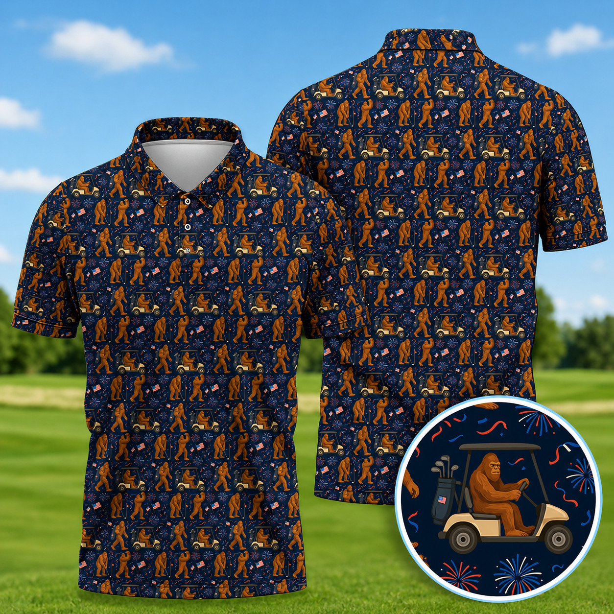 Crazy Patriotic 250 Bigfoot Golf Polo Shirt USA Anniversary (S-5XL) gallery