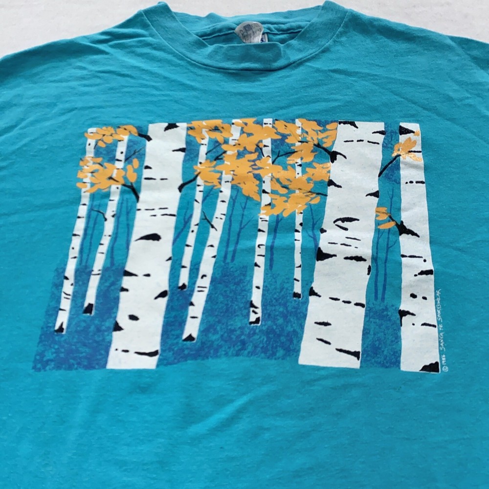 vintage 80s FALL WINTER FOREST NATURE ART T-Shirt LARGE soft leaves trees