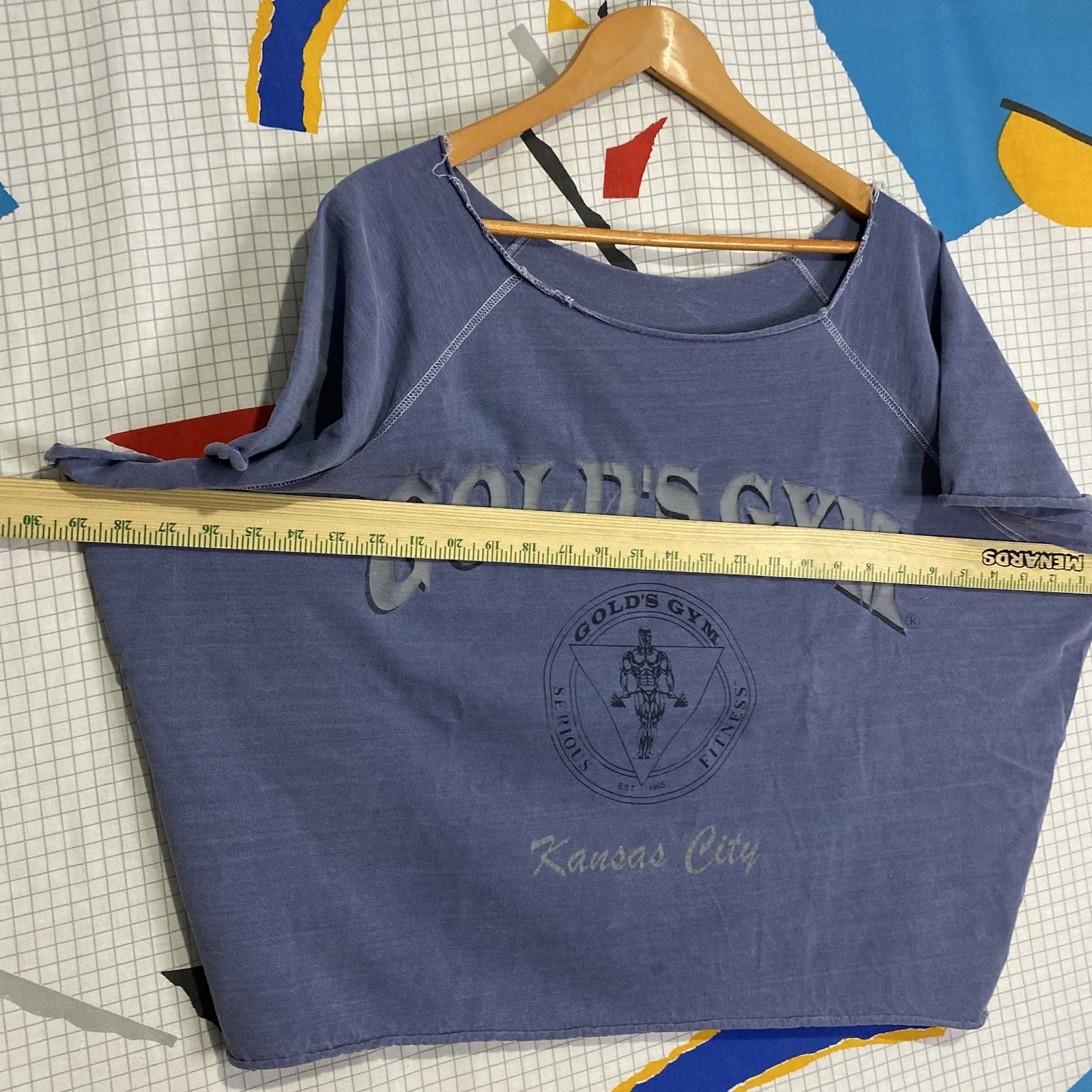 Vintage 80s Golds Gym Shirt XL Cut Off Boxy Crop Body Building Kansas City 90s gallery