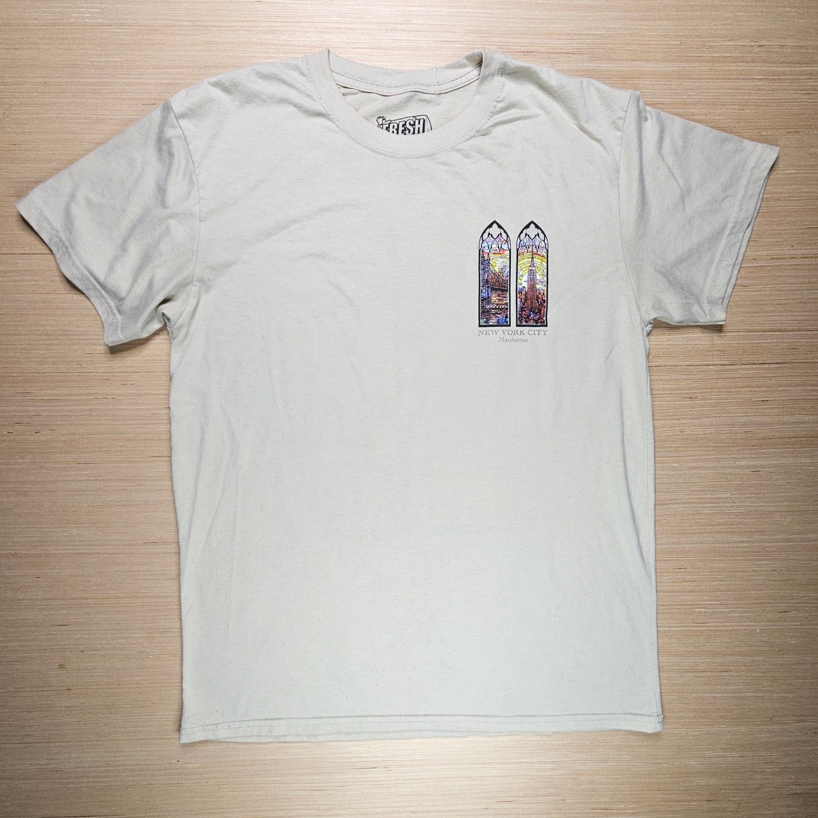 New York City Manhattan Mens L Beige Stained Glass Graphic Tee Fresh Laundry gallery