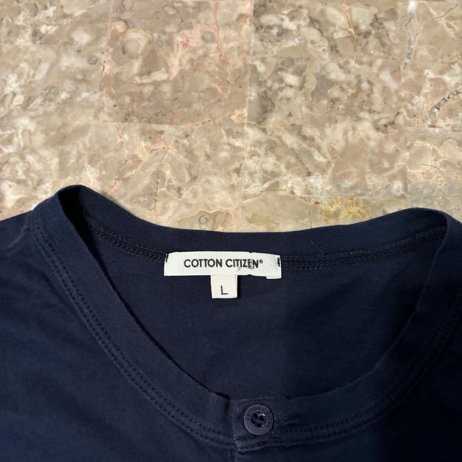 Cotton Citizen Shirt Mens Large Blue Short Sleeve Henley Tee 100% Supima USA gallery