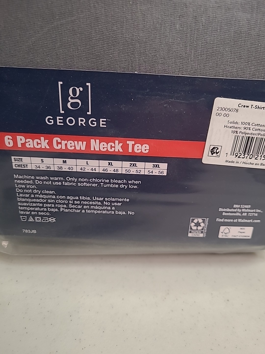 George Men's Assorted Crew T-Shirts, 6-Pack, Large 42-44 Long Length, Odor Ctrl gallery