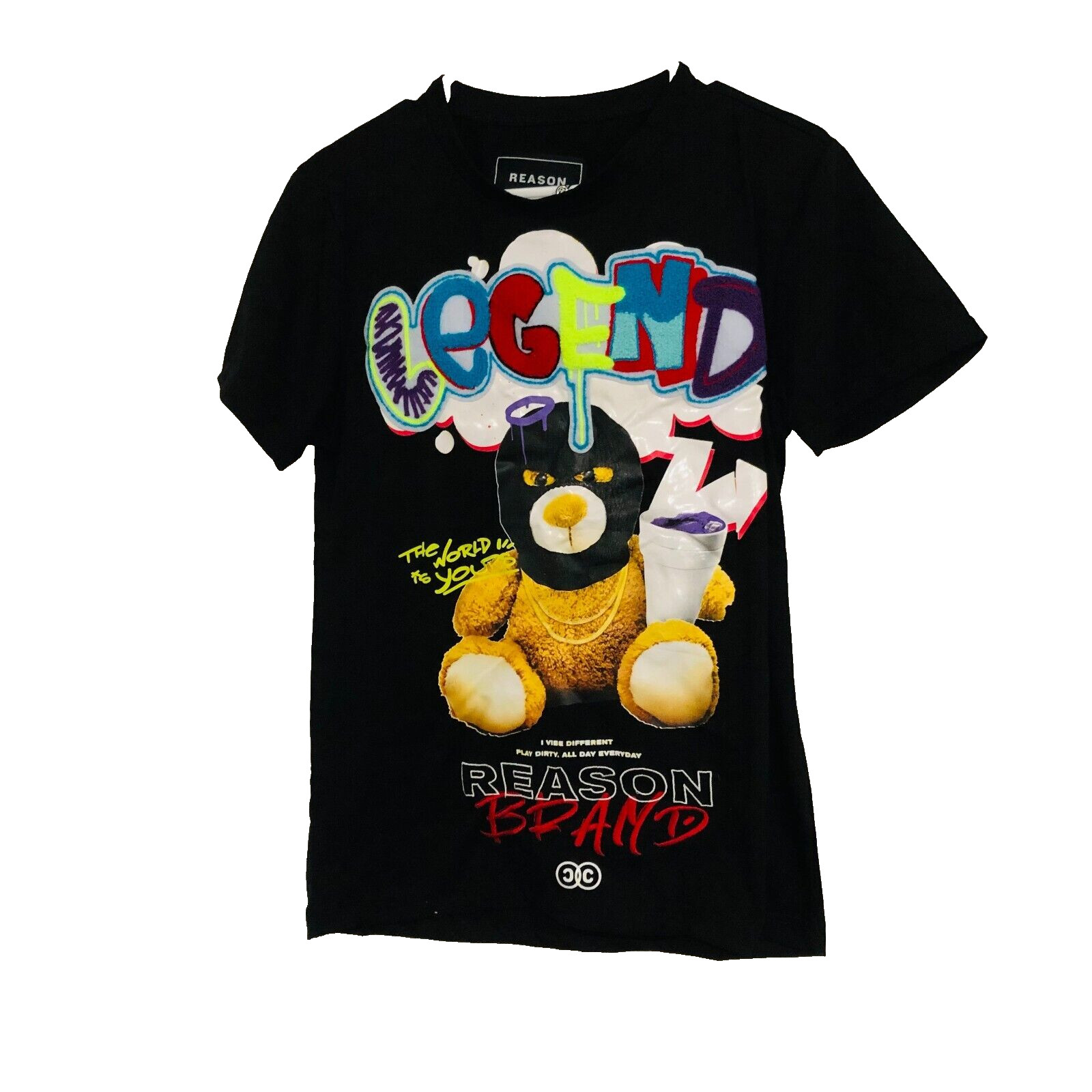 Reason Legend Bear Chenille Men's Tee Crew Neck Short Sleeve Black Small NWT gallery