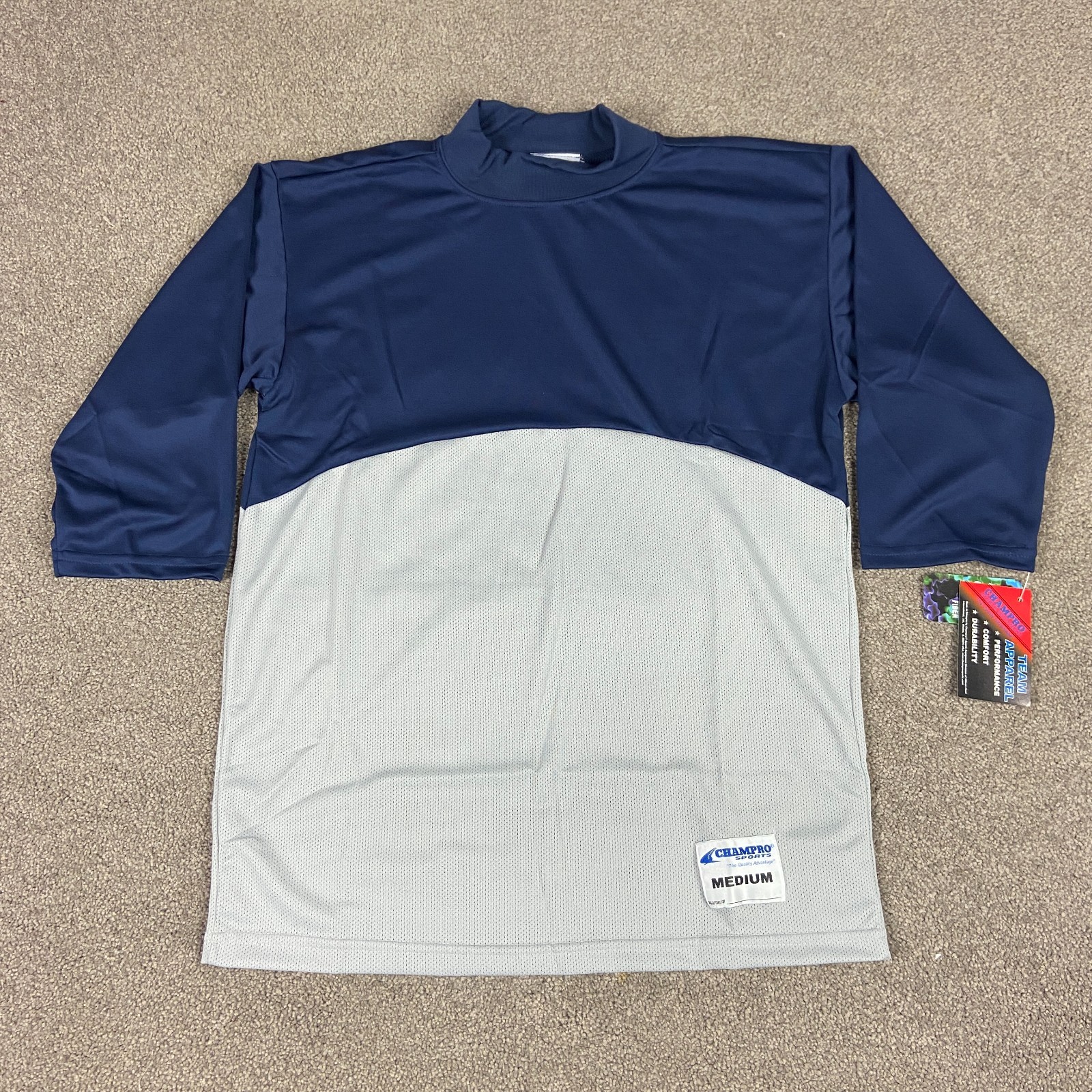 Vintage Champro Shirt Raglan 3/4 Sleeve Baseball Tee Men’s Medium Grey/Blue NWT
