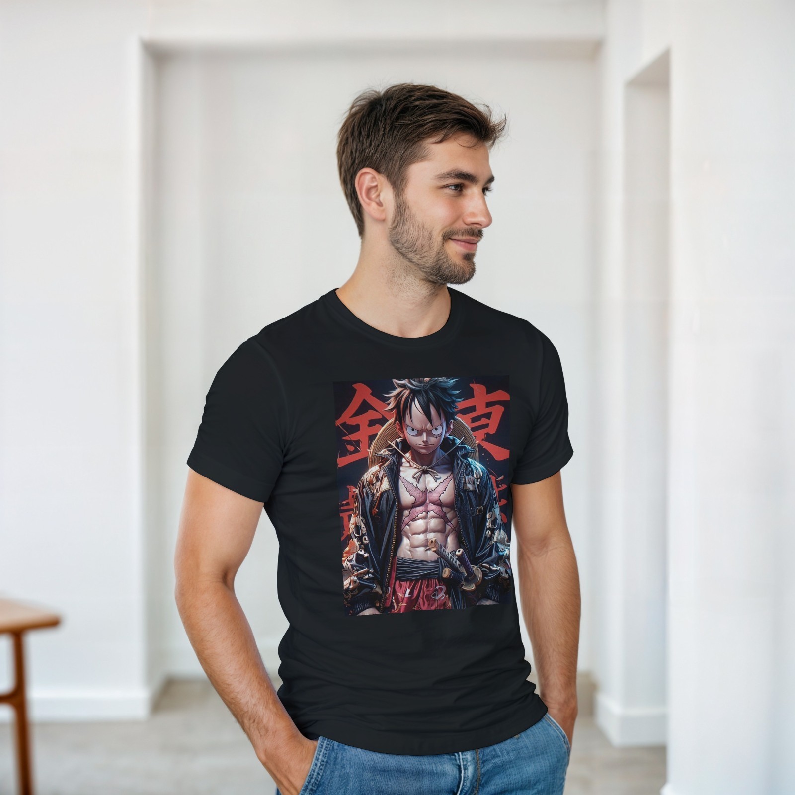 (NEW) Xtra LARGE SIZE, One Piece, Monkey D. Luffy, Black Shirt, Anime, UNISEX gallery