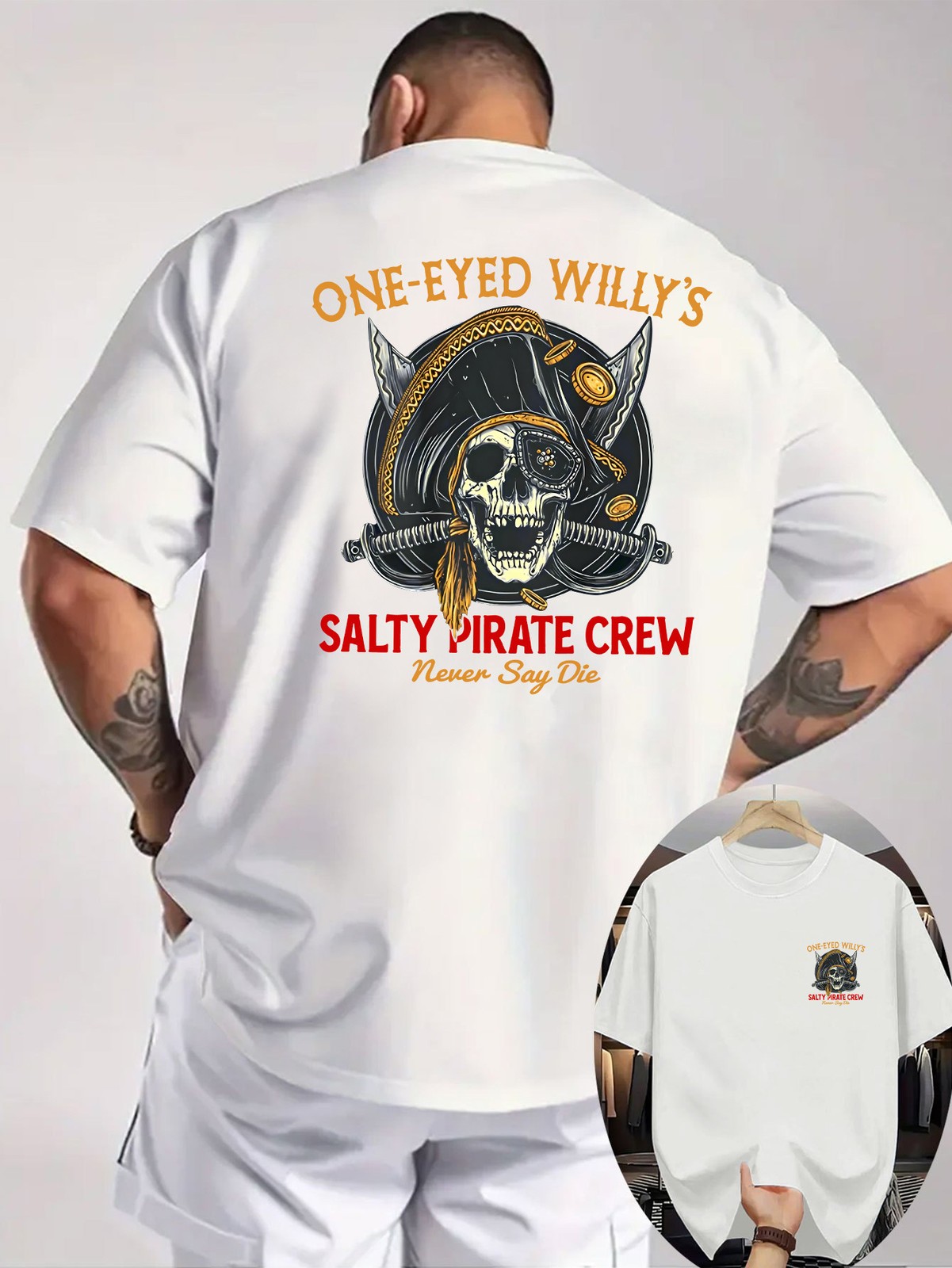 Casual T-Shirt with Round Neck And Short Sleeves, It Features a Pirate Theme gallery