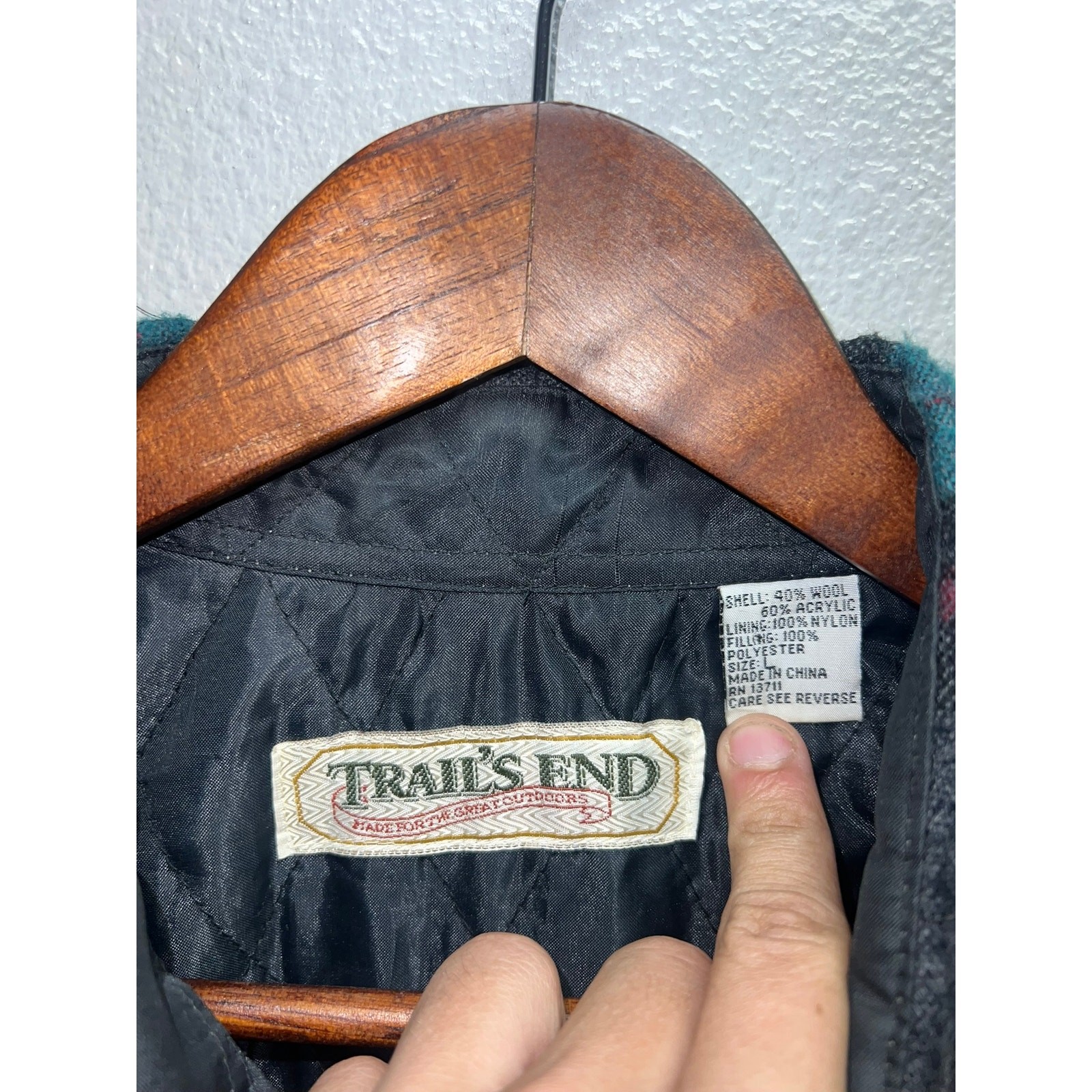 Vintage Trail's End Flannel Shirt Quilted Lined Plaid Teal Gray Western VTG L gallery