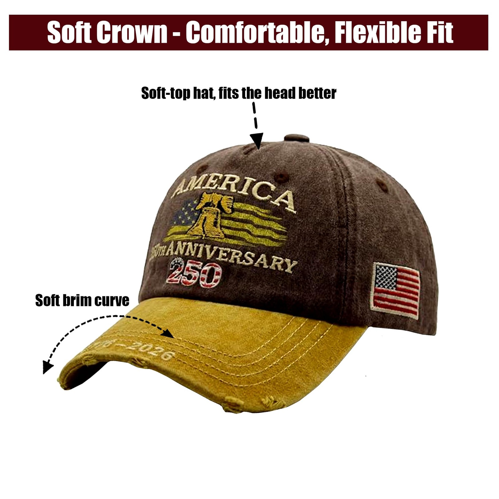 250th US 1776-2026 Anniversary Cap, Embroidered Adjustable Patriotic Baseball... gallery