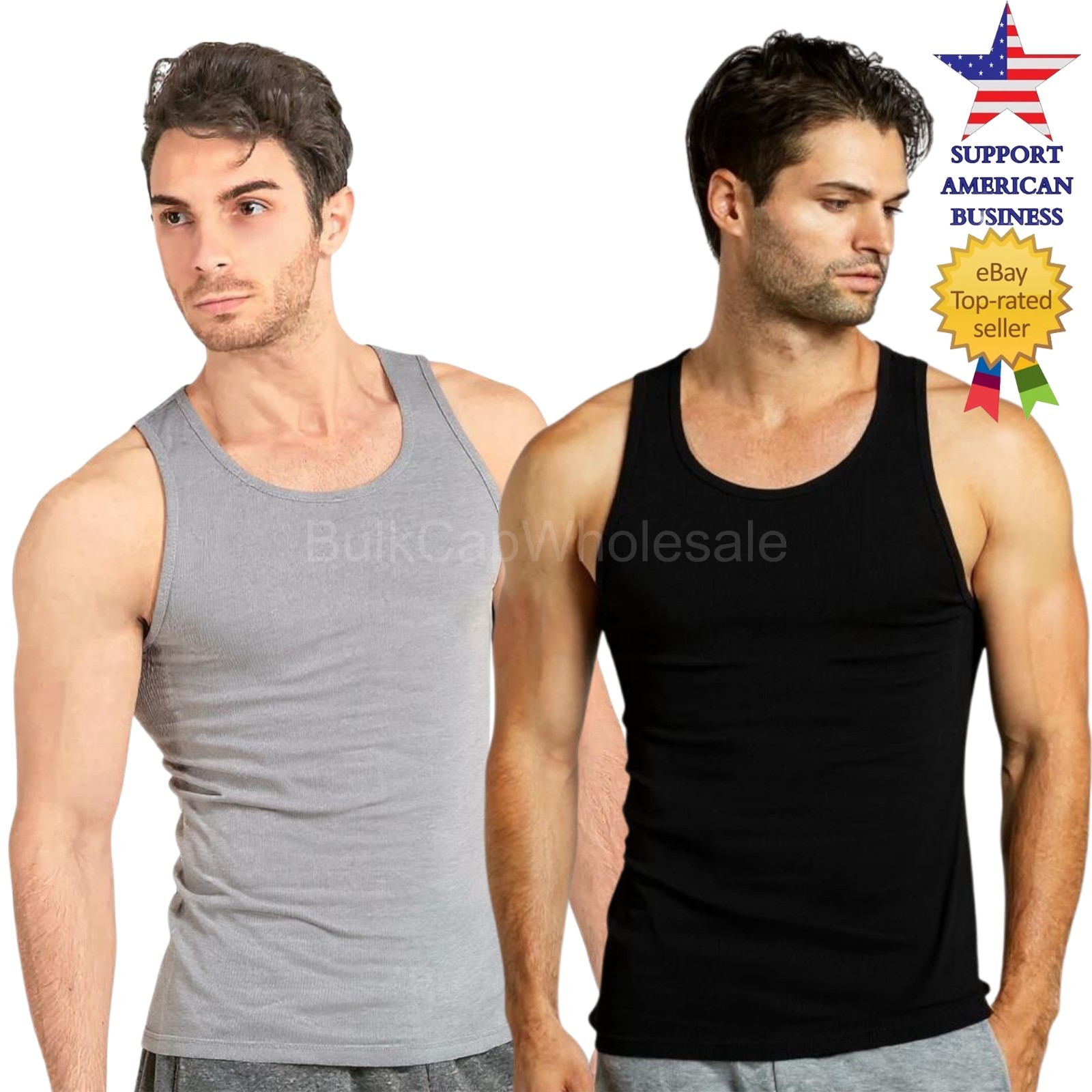 Men's Tank Top 100% Cotton Black Grey A-Shirt Wife Beater Undershirts Size S-3XL gallery