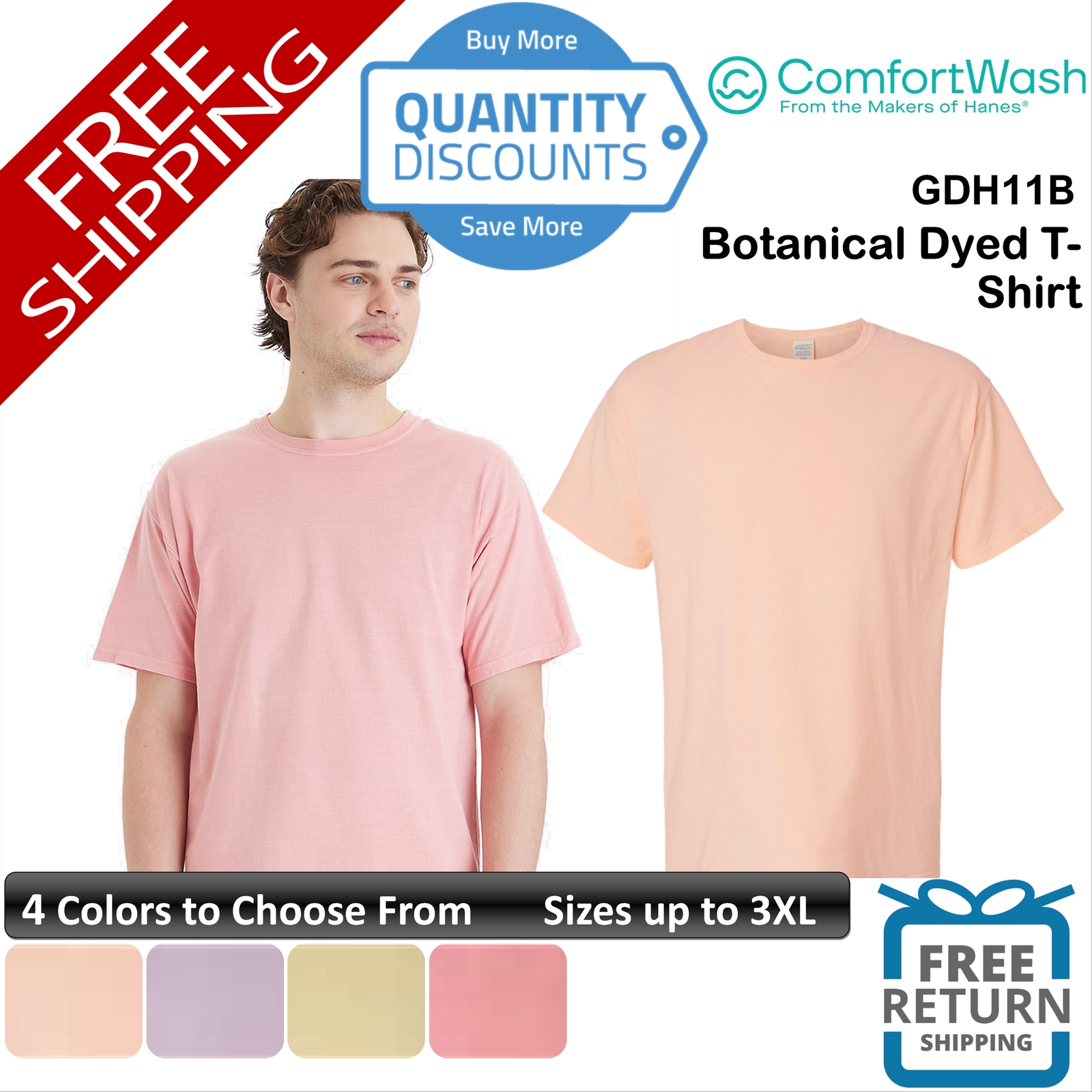 Comfortwash By Hanes Men Botanical Dyed T-shirt Ring-spun Cotton Upto 3XL Gdh11b gallery