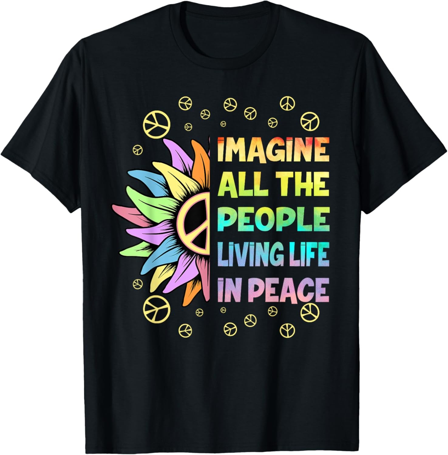 Peace Sign Sunflower Hippie Love 60’s 70’s Retro Tie Dye T-Shirt