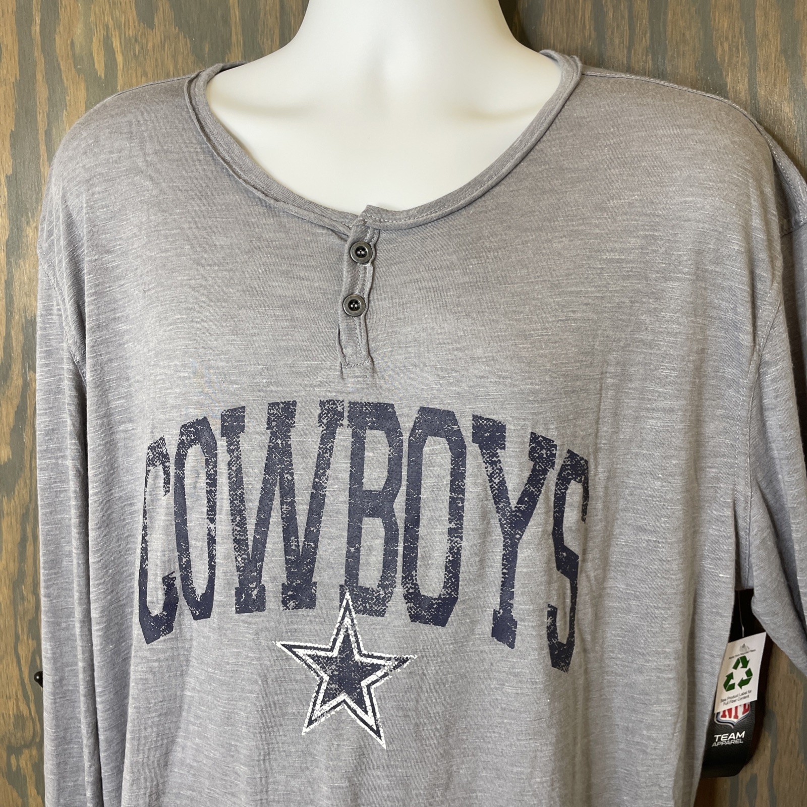 NFL Dallas Cowboys Team Apparel Mens XXL Lightweight Gray L/S Henley Shirt NEW