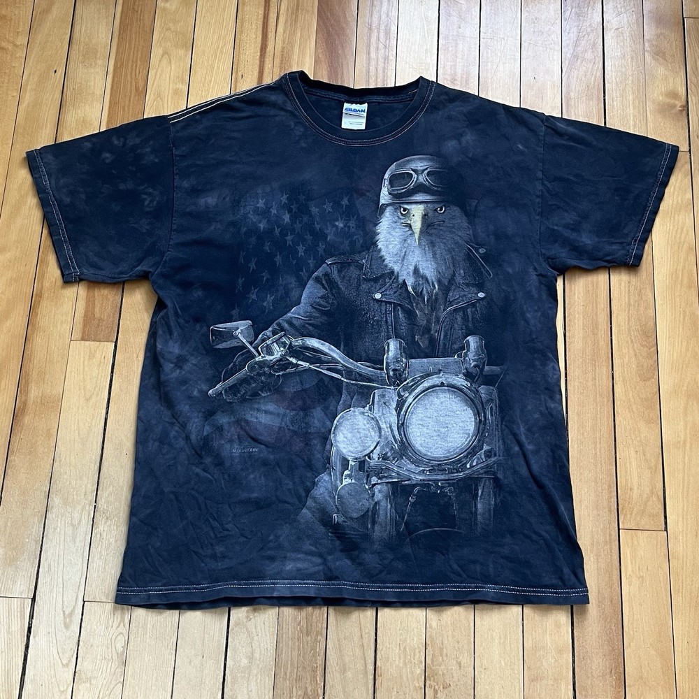 Vintage Black and Grey Eagle Biker Tee Y2k Graphic T-Shirt Men Sz – Large