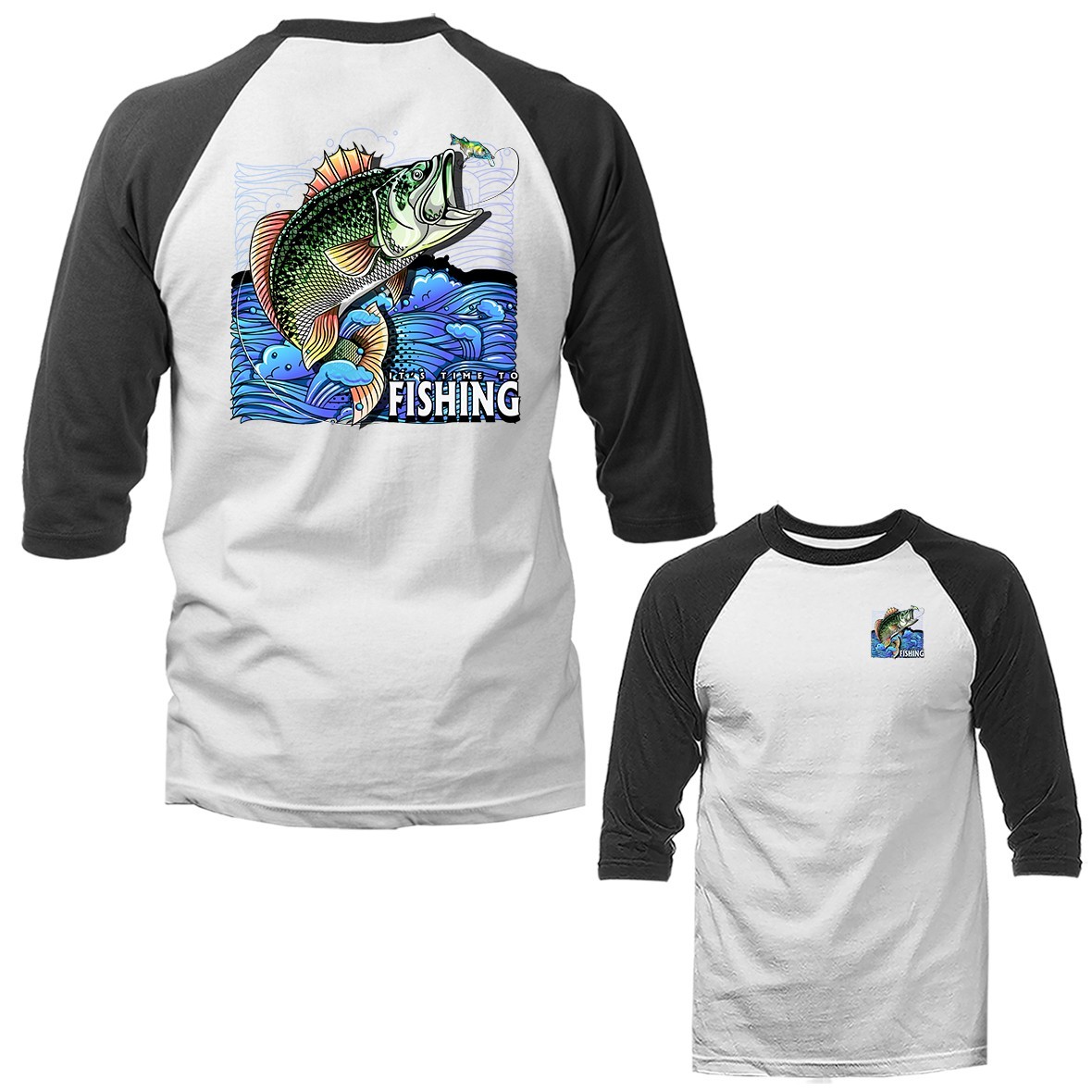 It’s Time to Go Fishing Outdoor Sports 3/4 Sleeve Raglan