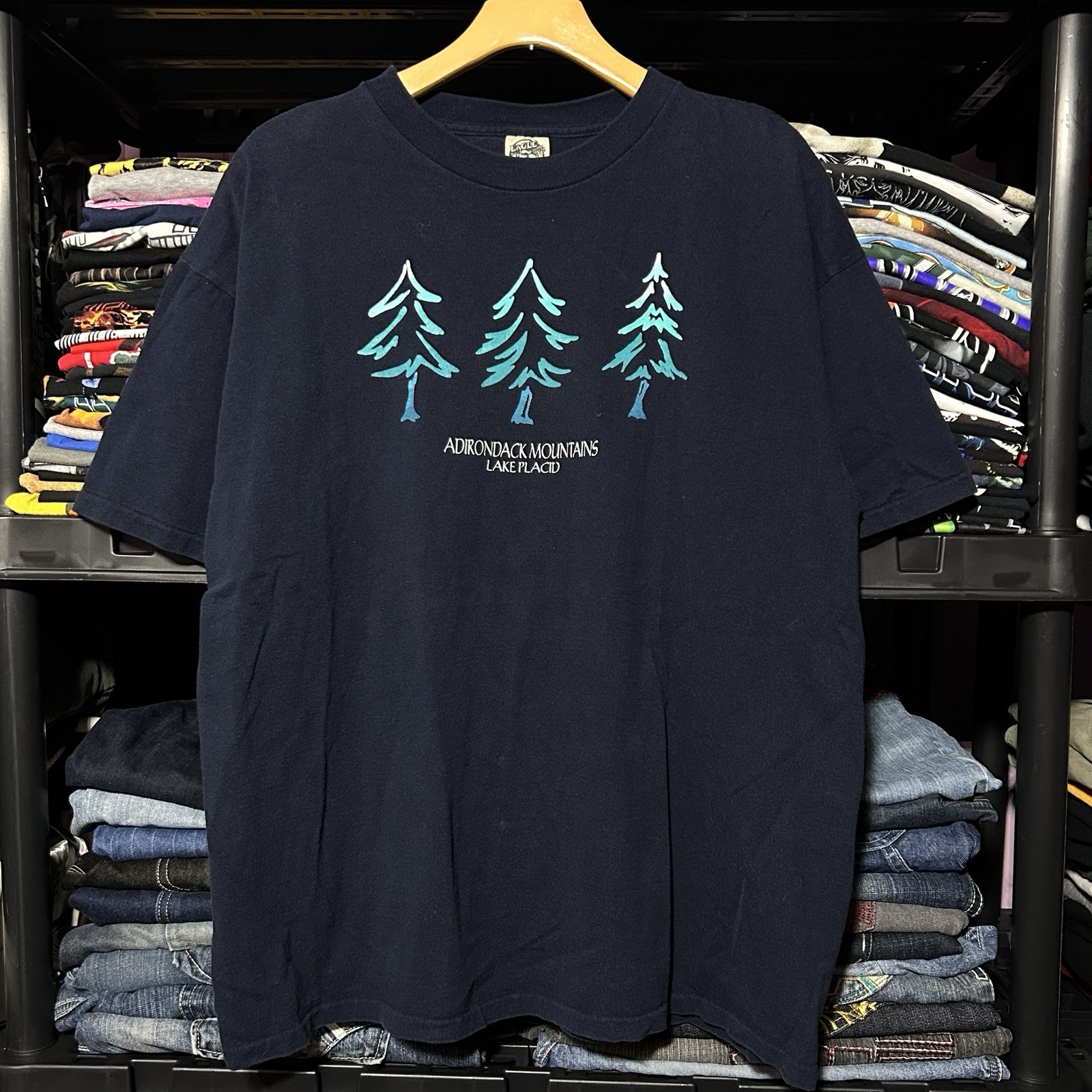 Vintage 90s Adirondack Mountains Lake Placid Tree Graphic Single Stitch T-Shirt
