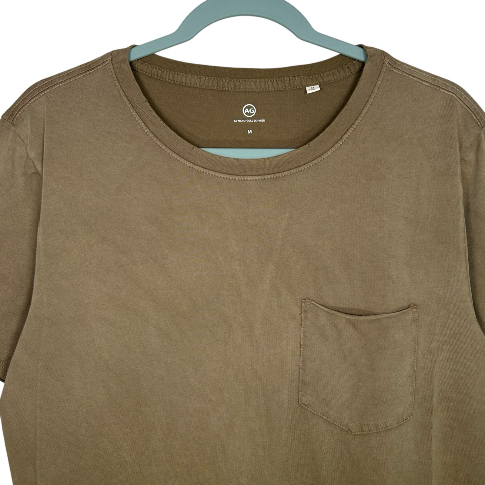 AG Adriano Goldschmied T-Shirt Mens M Brown Pocket Tee Distressed Raw Hem NEW gallery