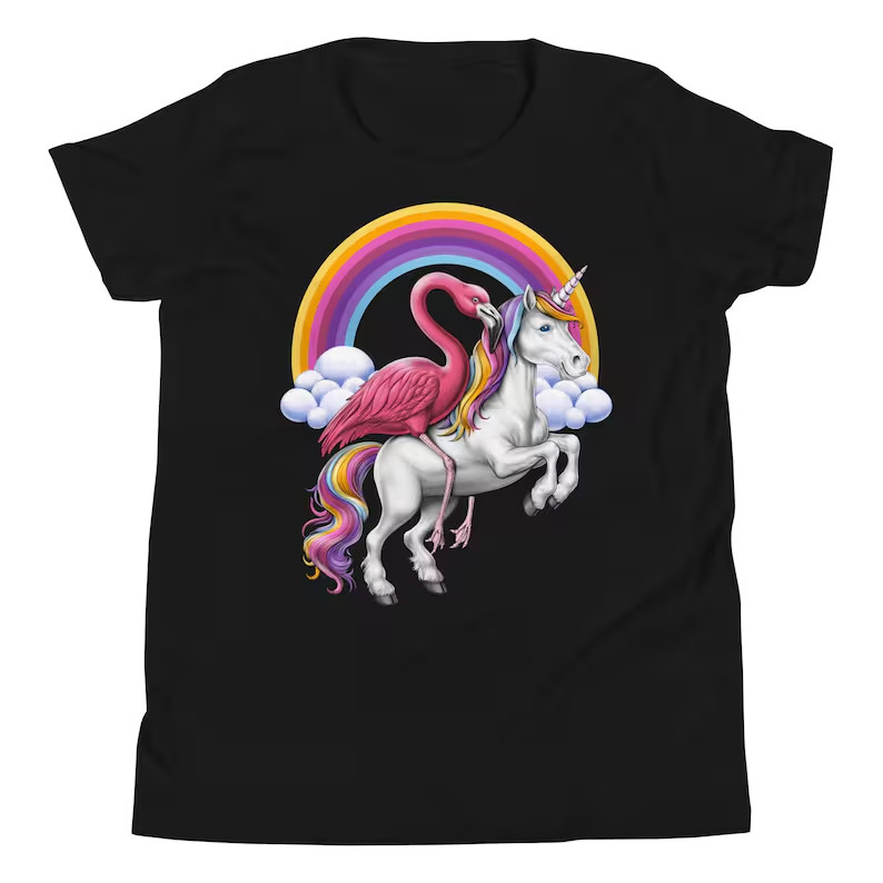 Flamingo Riding Unicorn T-Shirt, Magical Unicorn Rainbow Tee gallery
