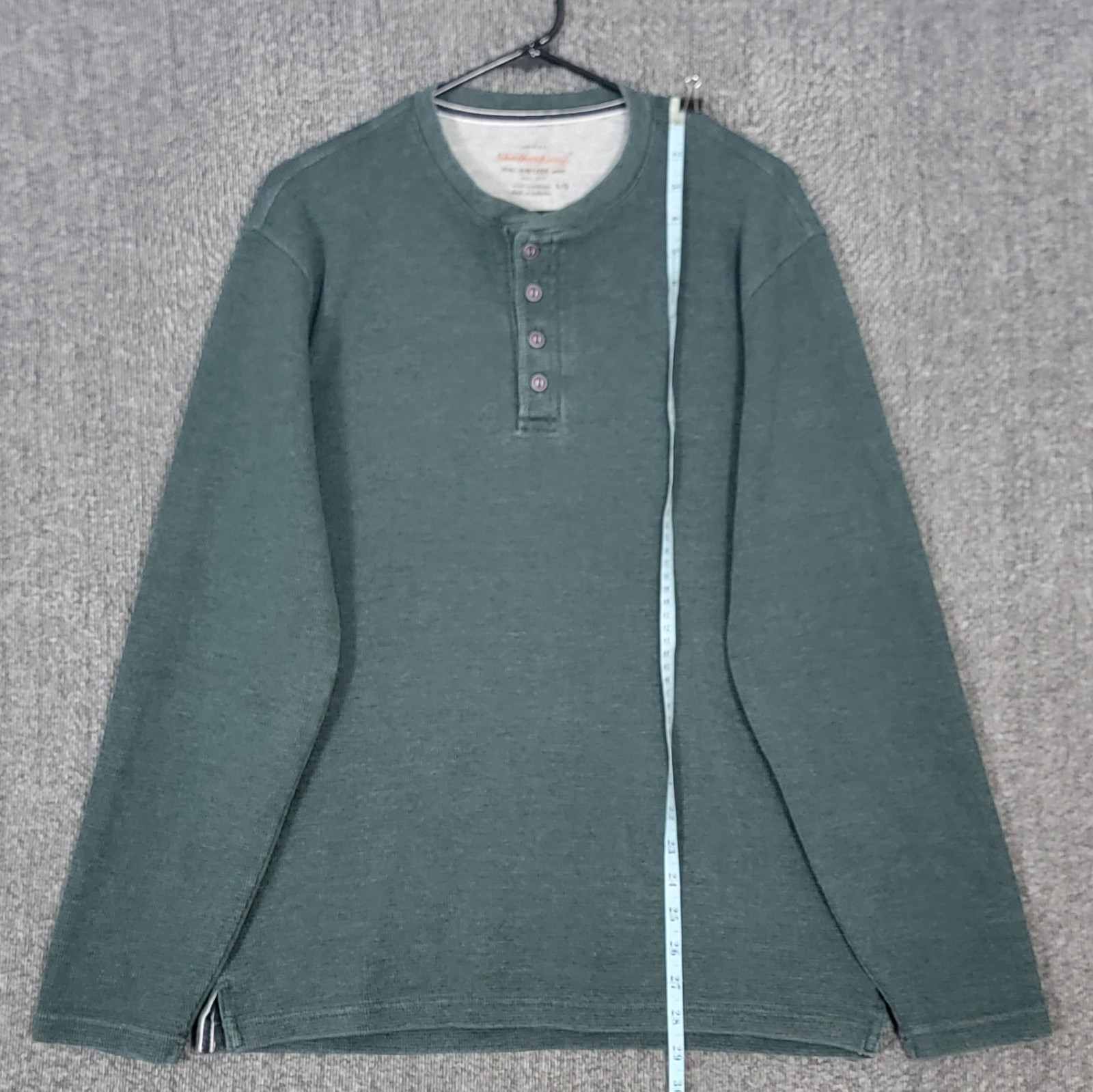 Weatherproof Vintage Henley Shirt Mens L Green Long Sleeve Thermal Waffle Knit gallery