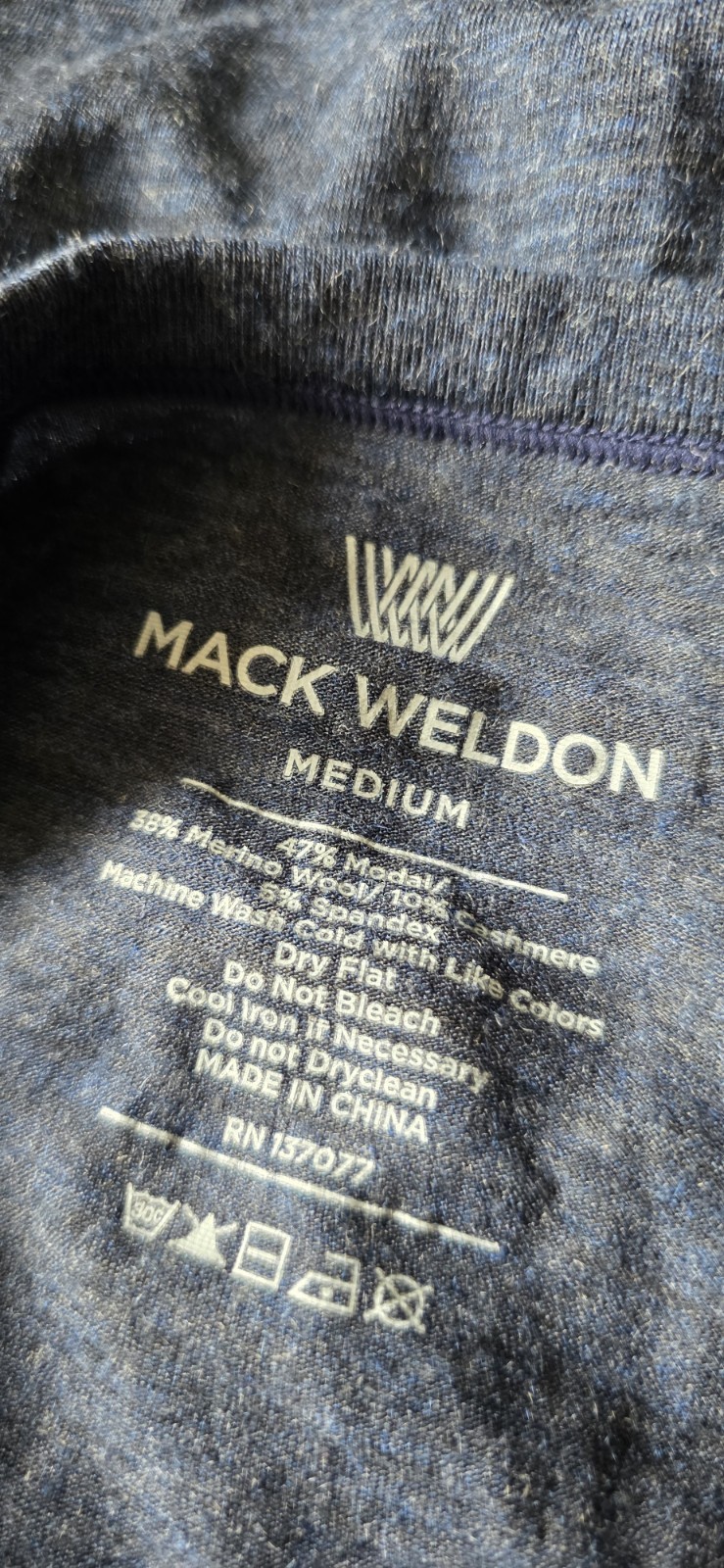 Mack Weldon Heather Blue Raglan Top Merino Wool Cashmere Blend Base Layer Medium gallery