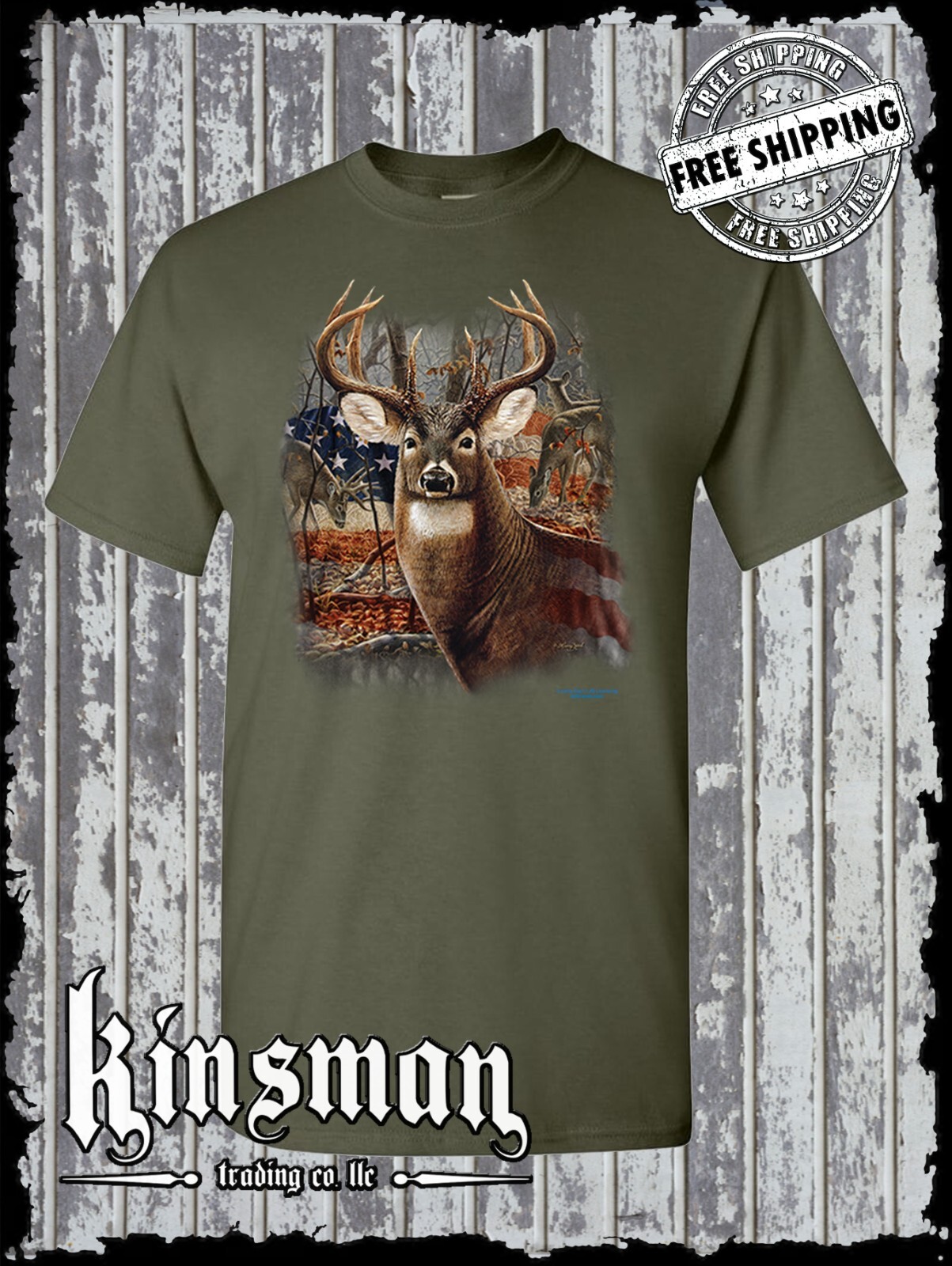 American Deer T-Shirt USA Flag Whitetail Buck Hunting Outdoors gallery
