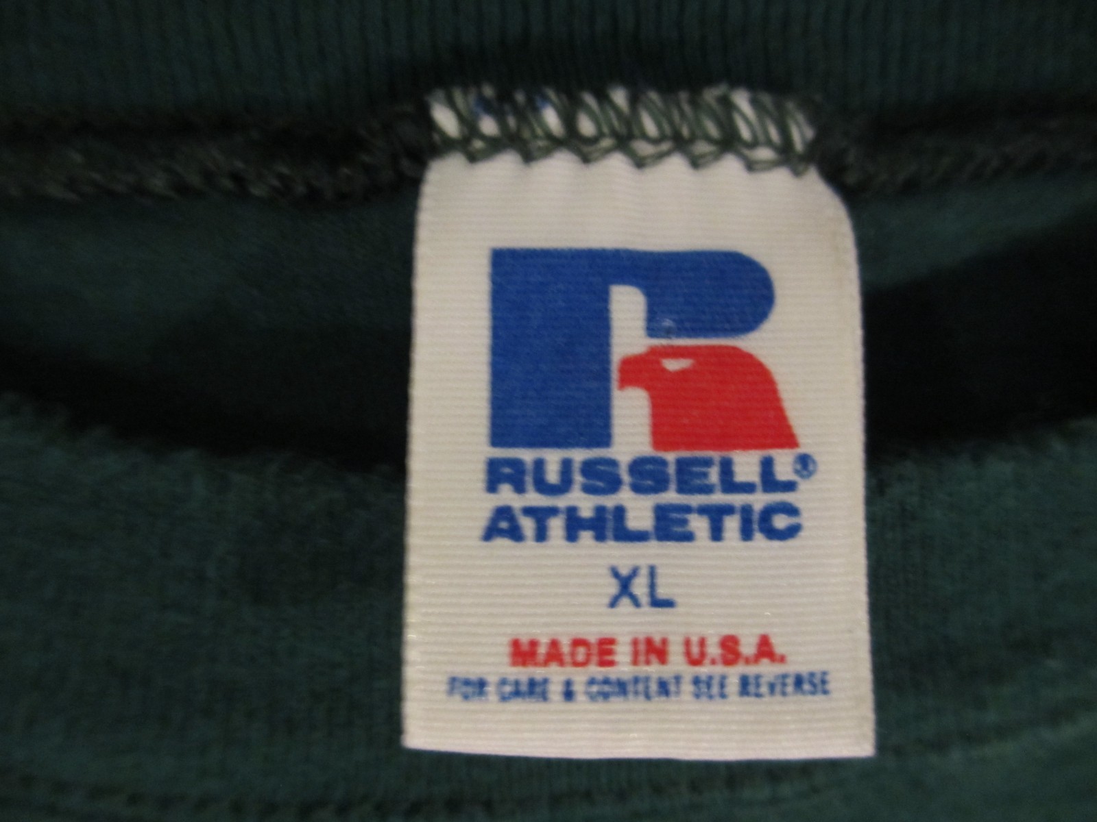 Vintage Russell Athletic Blank Green T Shirt Tag Size XL Made in USA gallery