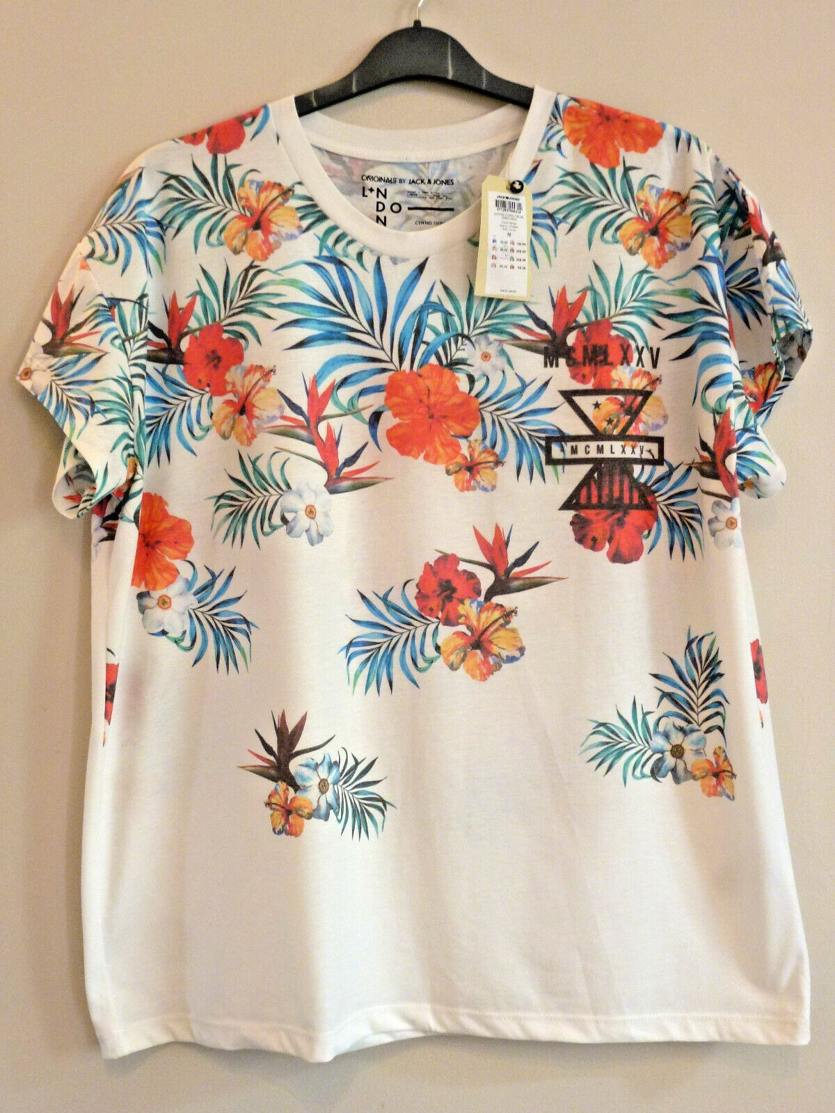 Jack Jones Floral T-Shirt Mens Short Sleeve Faded S BNWT RRP £25 Cloud Dancer gallery