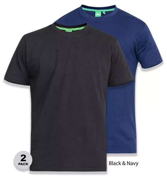 D555 Duke Mens 2 Pack Crew Neck T-Shirt Black/Navy Twin Pack M L XL XXL (168194)