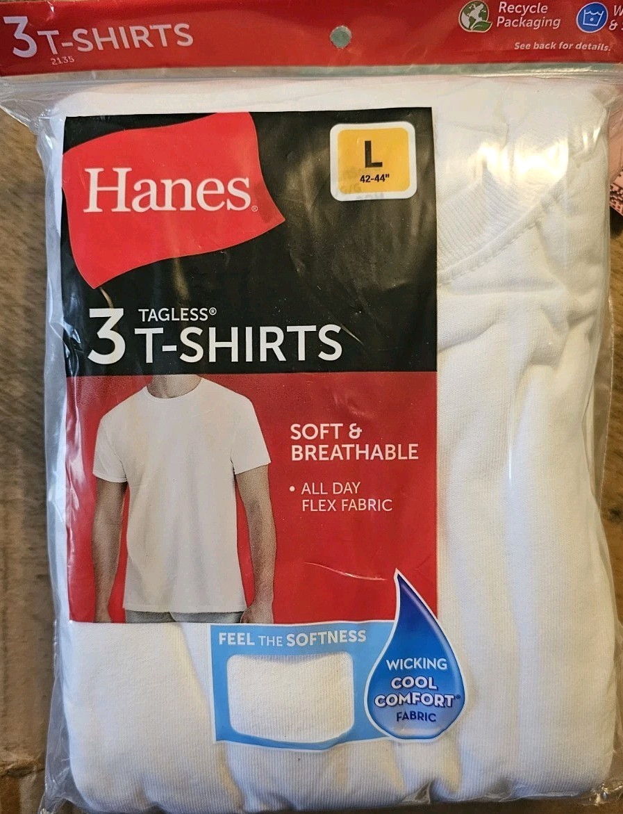 Hanes Men's ComfortSoft Crewneck Undershirt White Pack of 3 SzL / tshirt / NEW gallery
