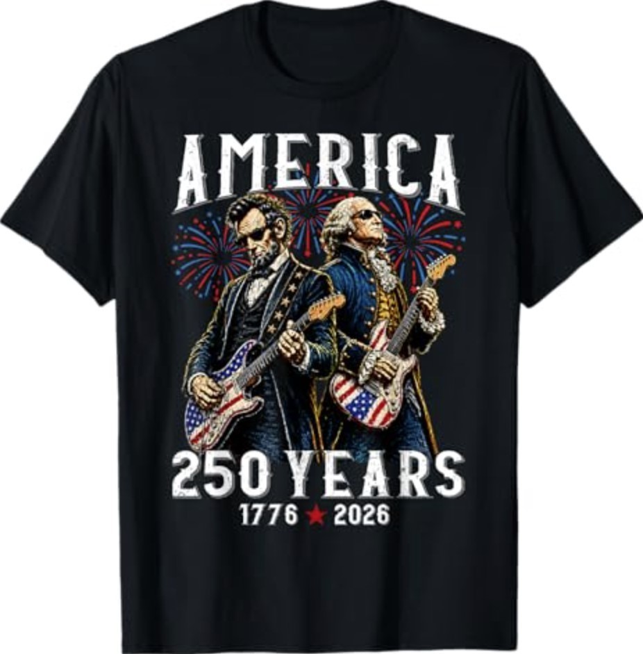 George Washington Abe Lincoln Playing Guitar 250th America T-Shirt