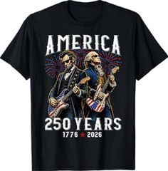 George Washington Abe Lincoln Playing Guitar 250th America T-Shirt