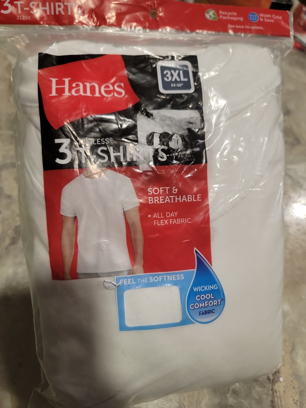 Hanes 3 Pack White Tagless T-Shirts 3XL 54-56 Crew Neck Undershirts NEW gallery