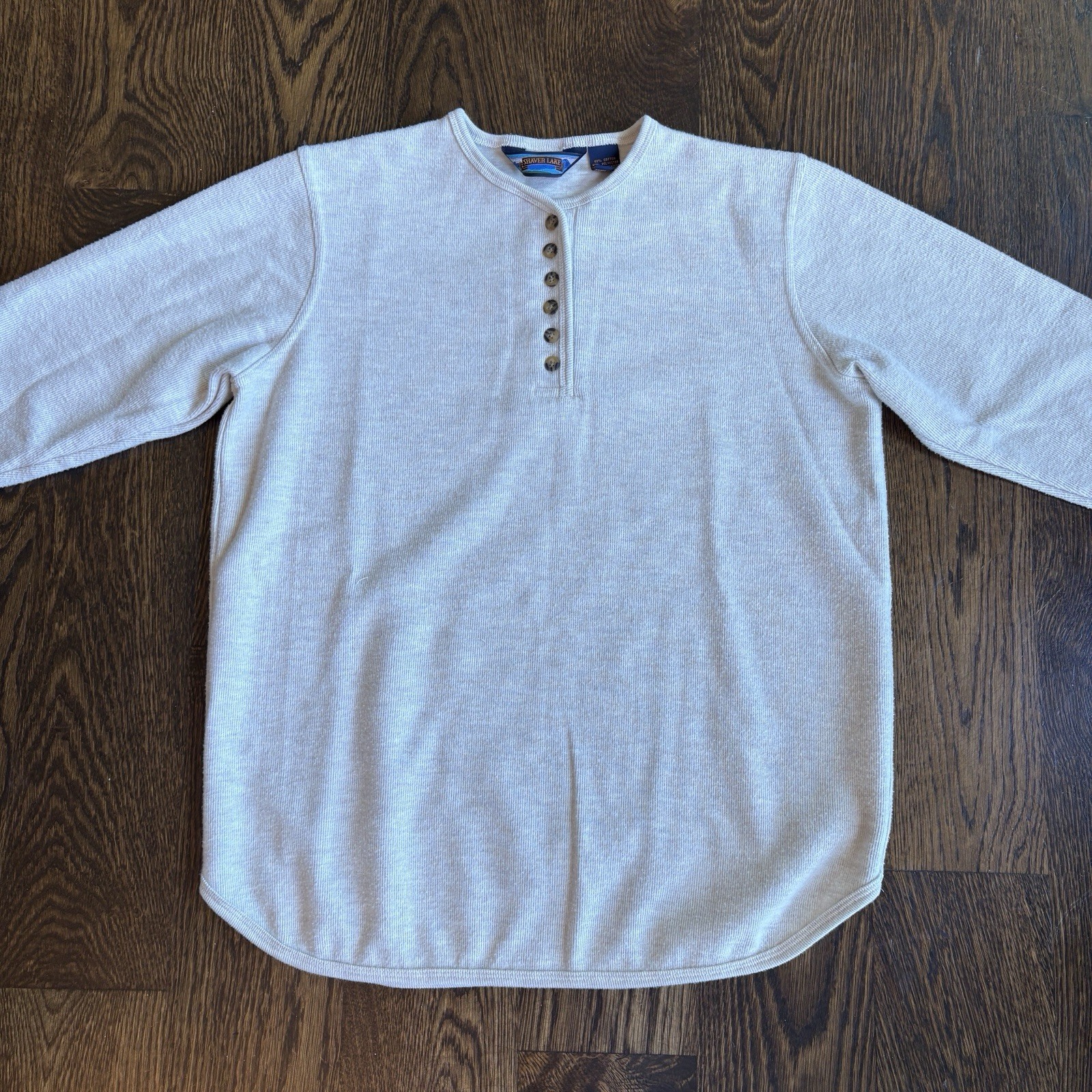 Vtg 90s Shaver Lake Knit Henley Mens S Cream Ribbed Thermal Pullover Sweater gallery
